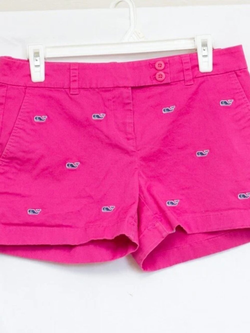 Vineyard Vines Sz 4 Dayboat Shorts 4" Pink Stretch Embroidered Whales Preppy